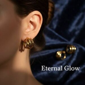 Eternal Glow Gold-Tone Triple Hoop Earrings Women's Size 20mm - New & Sealed